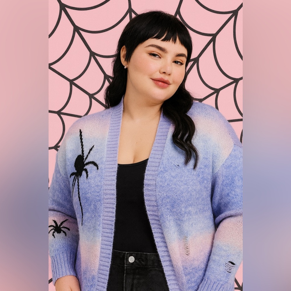 Torrid Blue Purple Pink Ombré Open-Front Spider  Cardigan, 2X, NWT! - Picture 3 of 16